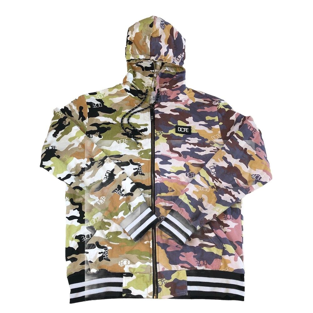 Dope Couture Men’s Camo Split Colorblock Full Zip Hoodie Streetwear Pockets S